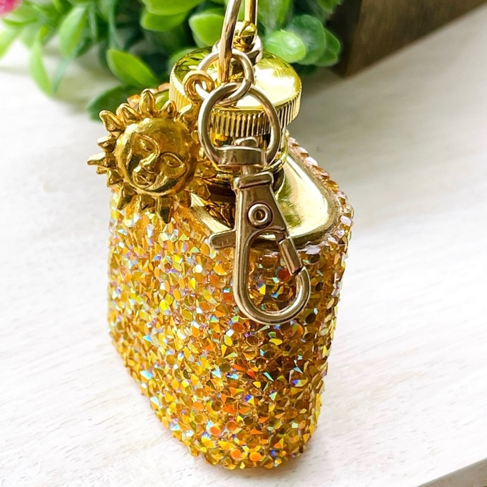 MINI FLASK crystal encrusted keyring IRIDESCENT keyfob CELESTIAL mini flask GOLD - Picture 13 of 13